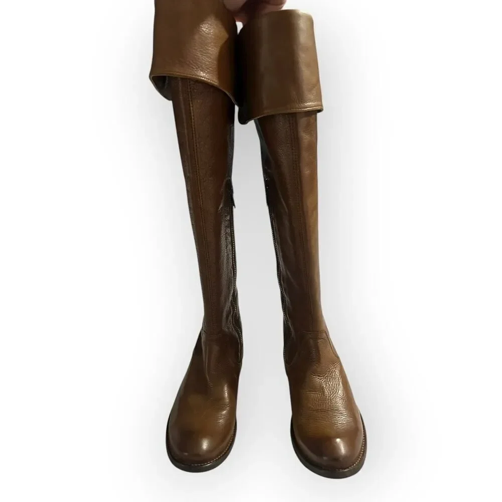 Frye Shirley Leather Riding Boots Women's Size 6B Brown Over-the-Knee Western
